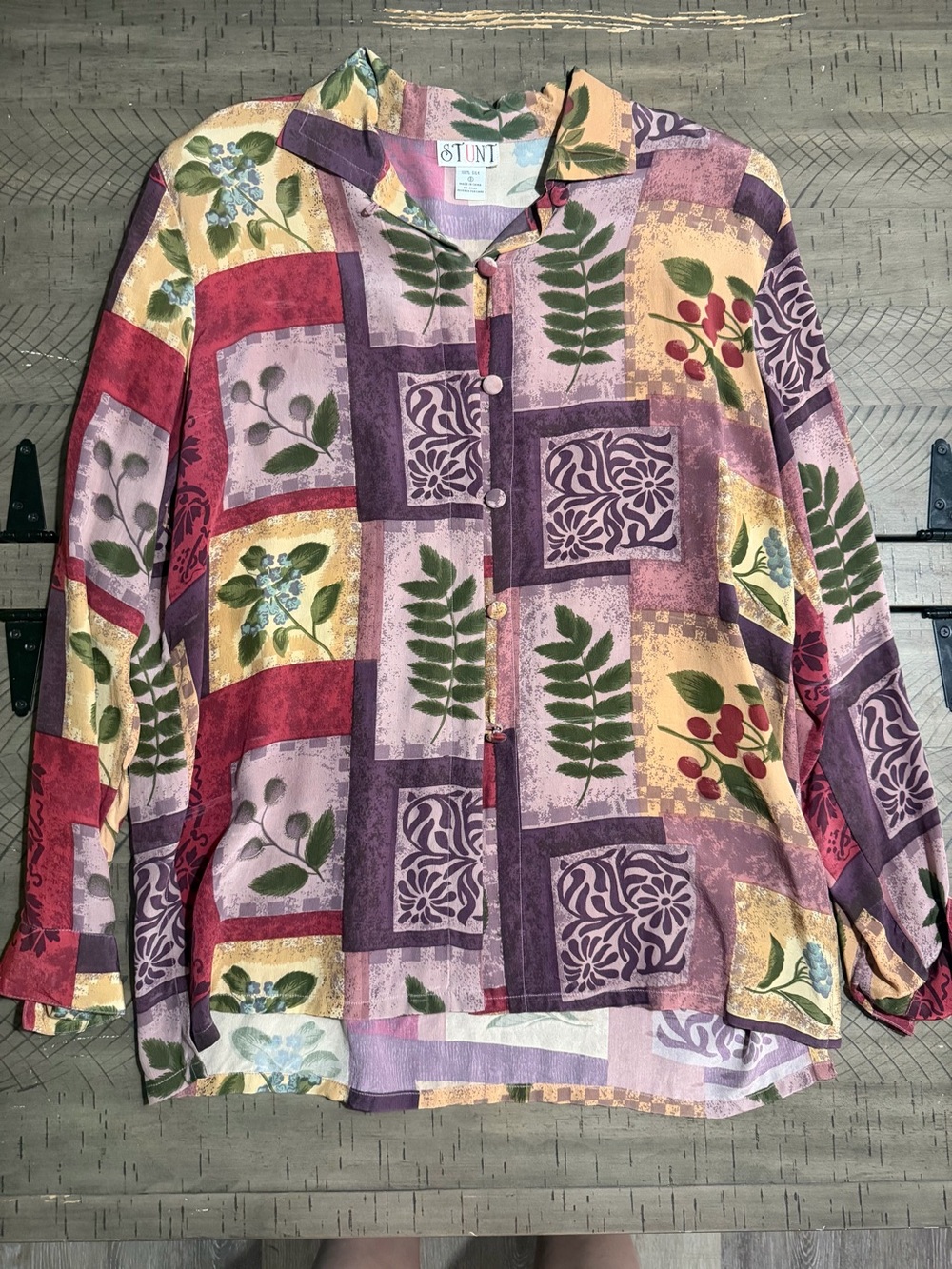Vintage STUNT Multicolor Patchwork Floral Button-Down Shirt